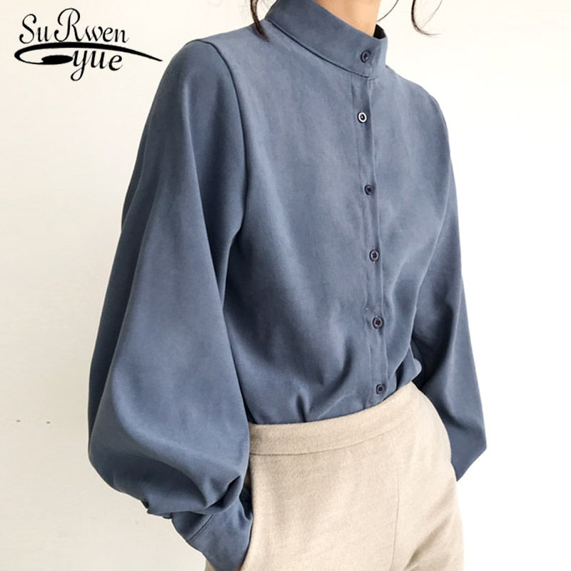 Fashion women blouse shirt lantern long sleeve women shirts solid