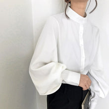 Load image into Gallery viewer, Fashion women blouse shirt lantern long sleeve women shirts solid stand collar office blouse womens tops and blouses 2516 50