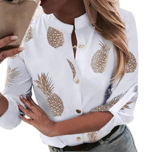 Load image into Gallery viewer, Cysincos Blouses Women's White Shirt Pineapple Print Long Sleeve Blouses Woman 2019 Autumn Womens Button Tops and Blouses Female