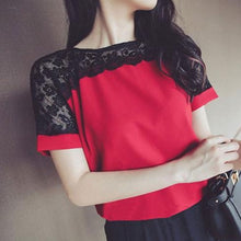 Load image into Gallery viewer, Korean Fashion Chiffon Women Blouses Lace Short Sleeve Pink Women Shirts Plus Size 4XL/5XL Womens Tops Blusas Femininas Elegante